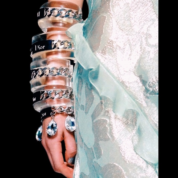 Dior Vintage By Galliano Y2K Crystal Charm Embellished Logo ID Gambler Bracelet - Picture 14 of 17